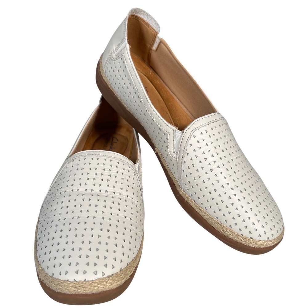 Clarks Elana Ruby Loafers Off White Perforated Slip On Espadrille Womens 11 W - Picture 1 of 8